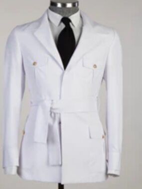 White Men's Tailored Belted Blazer & pant